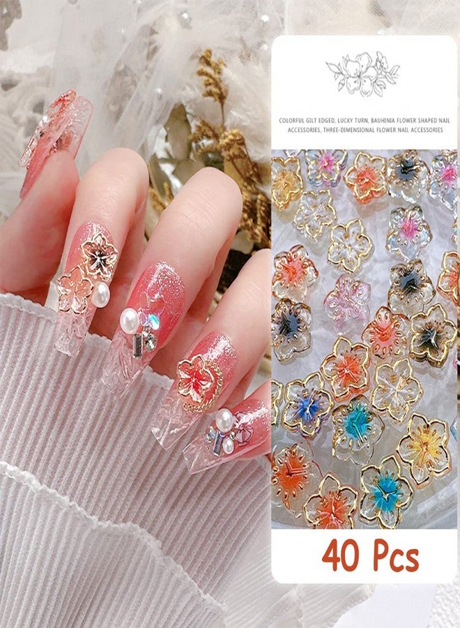 KRTBKR 80Pcs Flower Nail Charms Colorful Flower Nail Rhinestone 3D Gradient Smudge Cherry Blossoms Resin Nail Jewels Nail Gems Summer Nail Charm Nail Art Supplies for Women Acrylic Manicure Charms Kits DIY - Image 2